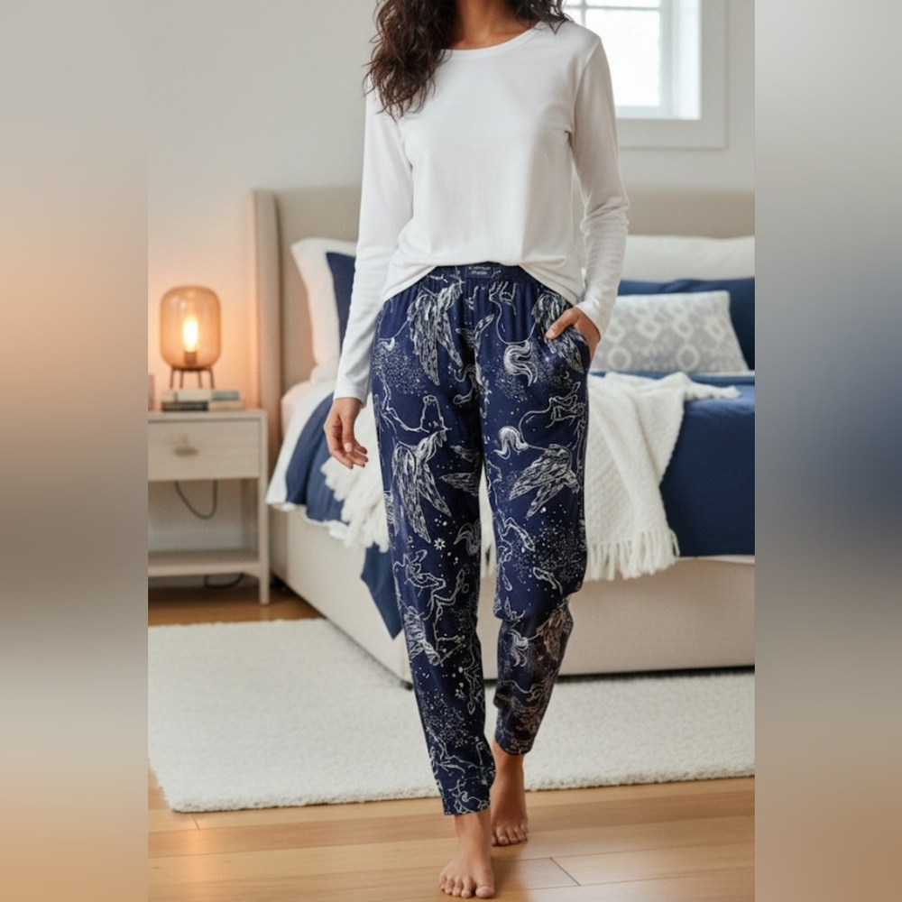 Victoria's Secret Pegasus Celestial Pajama Jogger Pants In Navy Blue Size M